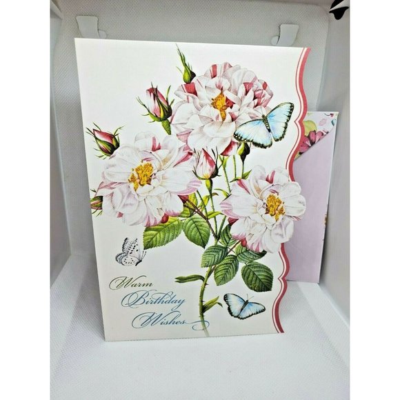 Warm Birthday Wishes Thoughts & Inspiration Floral Blue Butterfly Greeting Card - Picture 1 of 11